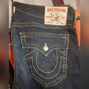 True Religion dark denim men's ricky jeans with original stitching